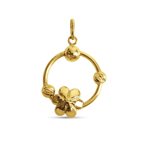 FLOWER PENDANT WITH BALL DESIGN IN 18K YELLOW GOLD