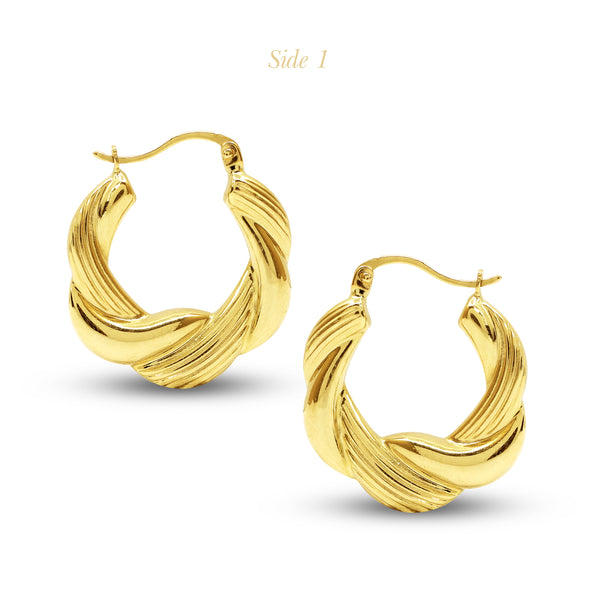 TEXTURED TWISTED ROUND LADIES HOOP EARRINGS IN (SAUDI) 18K YELLOW GOLD