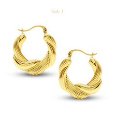 TEXTURED TWISTED ROUND LADIES HOOP EARRINGS IN (SAUDI) 18K YELLOW GOLD