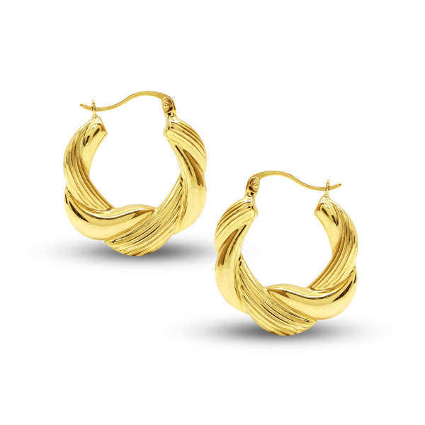 TEXTURED TWISTED ROUND LADIES HOOP EARRINGS IN (SAUDI) 18K YELLOW GOLD