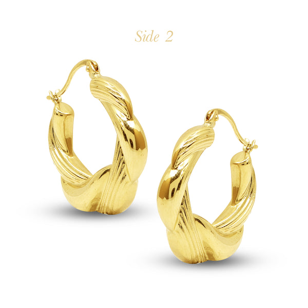 TEXTURED TWISTED ROUND LADIES HOOP EARRINGS IN (SAUDI) 18K YELLOW GOLD