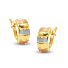 TRI-COLOR STRIPED LADIES EARRINGS IN (SAUDI) 18K YELLOW / WHITE / ROSE GOLD