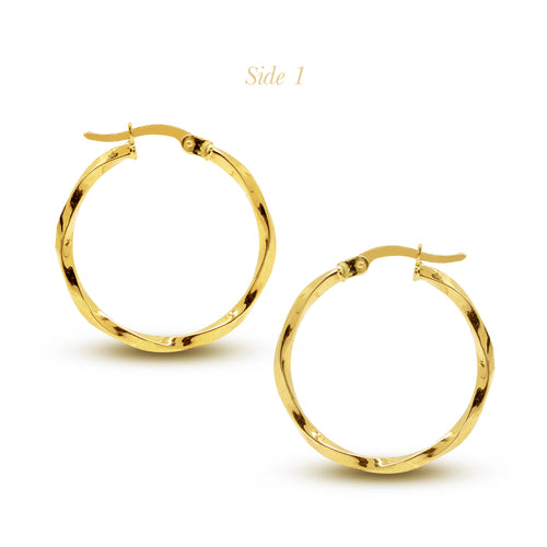 TWISTED ROUND LADIES HOOP EARRINGS IN (SAUDI) 18K YELLOW GOLD