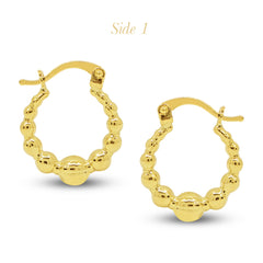 BEADS ROUND LADIES HOOP EARRINGS IN (ITALIAN) 18K YELLOW GOLD