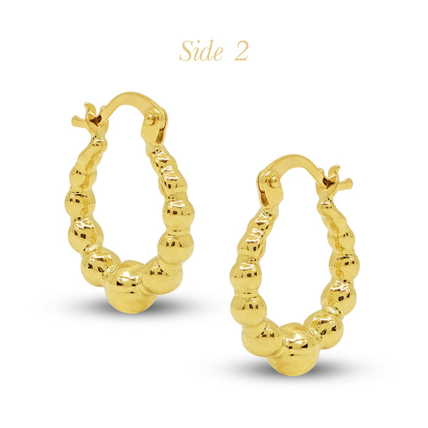 BEADS ROUND LADIES HOOP EARRINGS IN (ITALIAN) 18K YELLOW GOLD