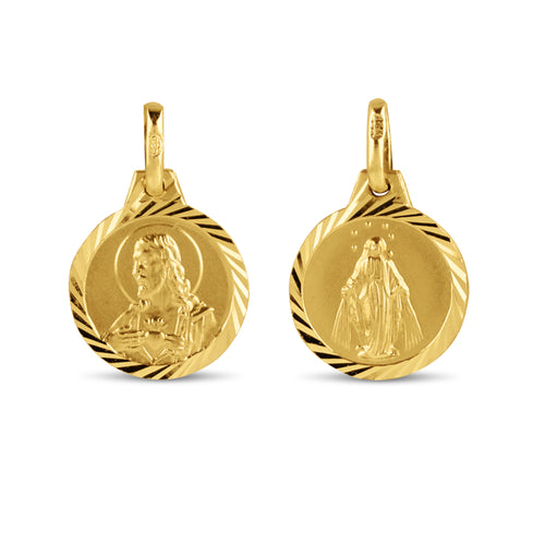 SACRED HEART & MARY MIRACULOUS 18MM MEDAL IN 14K YELLOW GOLD