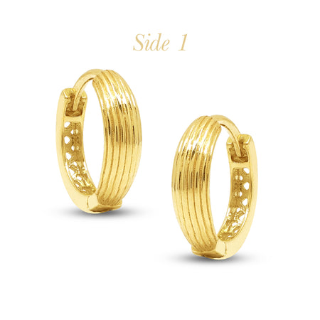 THIN STRIPED ROUND LADIES HOOP EARRINGS IN (ITALIAN) 18K YELLOW GOLD