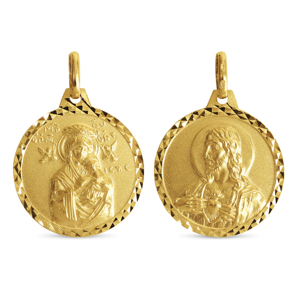 SACRED HEART & PERPETUAL MEDAL 18MM IN 14K YELLOW GOLD
