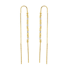 78 MM - TWO TONE BEADS WITH THIN BAR STRIP LADIES DANGLING EARRINGS IN (SAUDI) 18K YELLOW AND WHITE GOLD