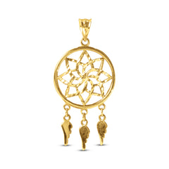 DREAM CATCHER PENDANT WITH DANGLING WINGS IN 18K YELLOW GOLD