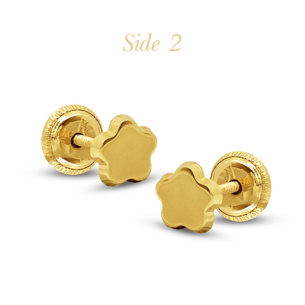 ROUND STAR LADIES THREADED / SCREW EARRINGS IN (SPANISH) 18K YELLOW GOLD