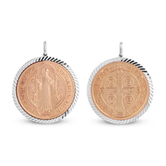 TWO-TONE SAINT BENEDICT MEDAL IN 14K GOLD