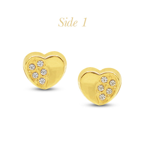 ROUND HEART LADIES THREADED / SCREW EARRINGS WITH CUBIC ZIRCONIA (CZ) STONE IN (SPANISH) 18K YELLOW GOLD