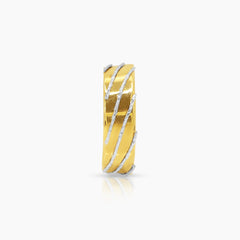 TWO TONE STRIPED LADIES HOOP EARRINGS IN (SAUDI) 18K YELLOW AND WHITE GOLD