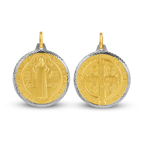 TWO-TONE SAINT BENEDICT MEDAL 30MM IN 14K YELLOW GOLD