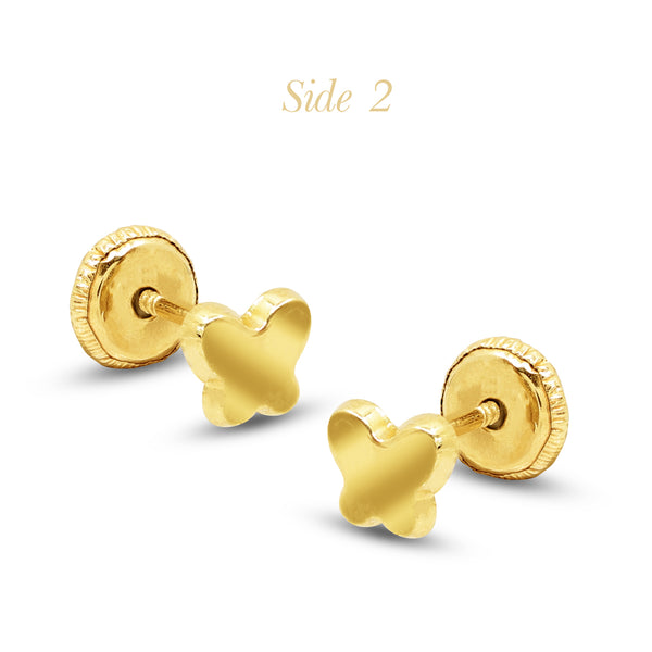 ROUND BUTTERFLY LADIES THREADED / SCREW EARRINGS IN (SPANISH) 18K YELLOW GOLD