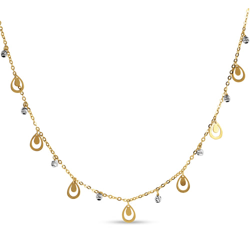 TWO-TONE ENGRAVED TEARDROP AND BEADS NECKLACE IN 18K GOLD