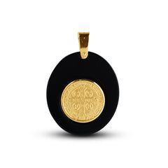 ST. BENEDICT WITH BLACK ONYX MEDAL IN 14K YELLOW GOLD