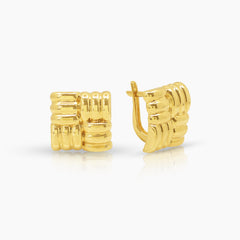 SQUARE BRAIDED LADIES HOOP EARRINGS IN (SAUDI) 18K YELLOW GOLD