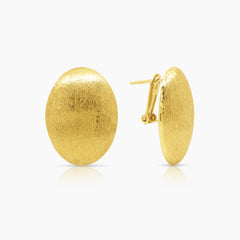 TEXTURED OVAL LADIES HOOP EARRINGS IN (SAUDI) 18K YELLOW GOLD