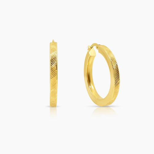 ROUND THIN DIAMOND CUT LADIES HOOP EARRINGS IN (SAUDI) 18K YELLOW GOLD