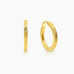 ROUND THIN DIAMOND CUT LADIES HOOP EARRINGS IN (SAUDI) 18K YELLOW GOLD