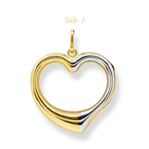 TWO TONE HEART LADIES PENDANT IN (SAUDI) 18K YELLOW AND WHITE GOLD