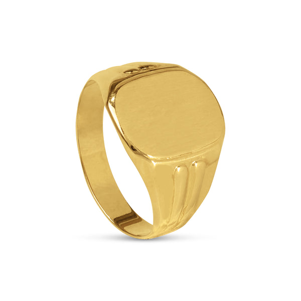 SIGNET BRUSHED MENS RING IN 18K YELLOW GOLD-3