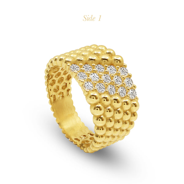 7 1/2" BEAD RING WITH CUBIC ZIRCONIAN STONE IN (SAUDI) 18K YELLOW GOLD