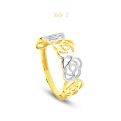 6" TWO TONE FLOWER LADIES RING IN (ITALIAN) 18K YELLOW AND WHITE GOLD