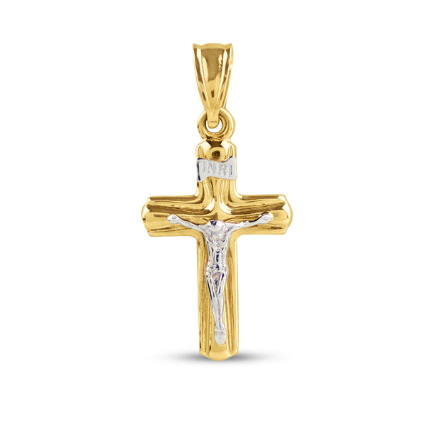 TWO-TONE CRUCIFIX JESUS CHRIST CROSS PENDANT IN 18K GOLD