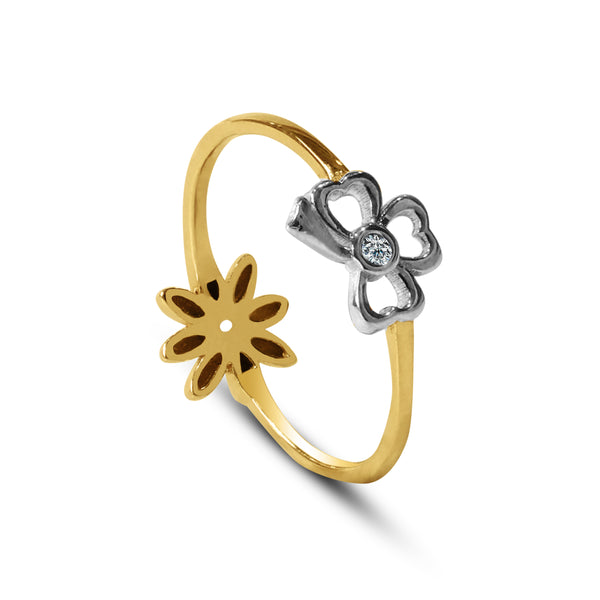 TWO TONE FLOWER RING IN 18K YELLOW GOLD