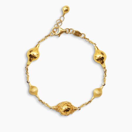 TEXTURED NESTED BEADS LADIES BRACELET IN (ITALIAN) 18K YELLOW GOLD