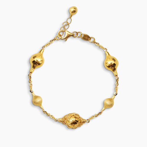 TEXTURED NESTED BEADS LADIES BRACELET IN (ITALIAN) 18K YELLOW GOLD