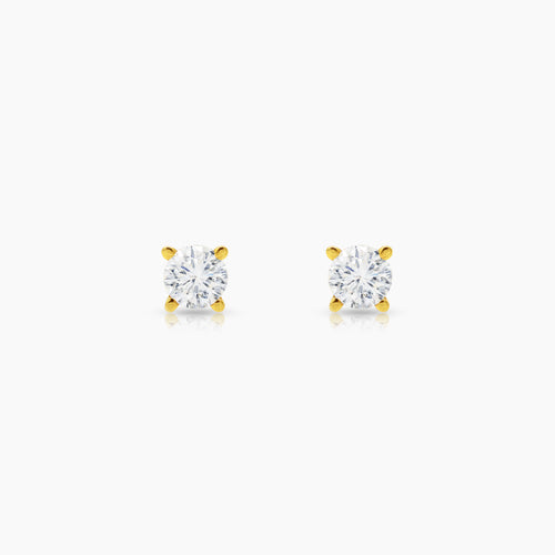 DIAMOND ROUND CUT LADIES STUD EARRINGS WITH 2=0.35 / 1.0 CARAT DIAMONDS IN 14K YELLOW GOLD