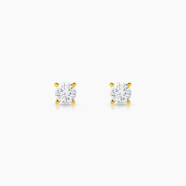 DIAMOND ROUND CUT LADIES STUD EARRINGS WITH 2=0.35 / 1.0 CARAT DIAMONDS IN 14K YELLOW GOLD