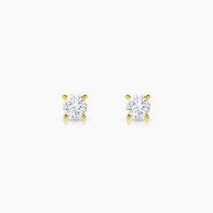 DIAMOND ROUND CUT LADIES STUD EARRINGS WITH 2=0.35 / 1.0 CARAT DIAMONDS IN 14K YELLOW GOLD