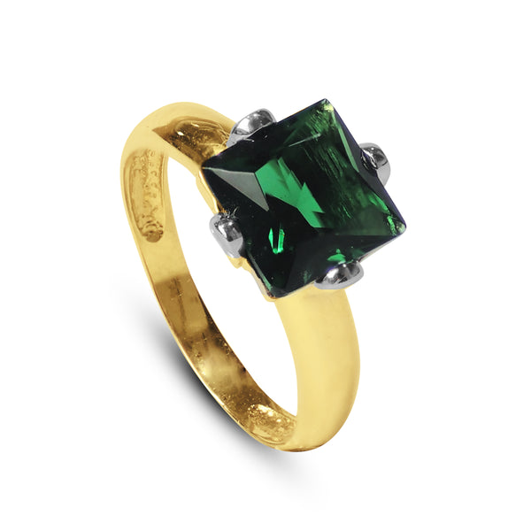 LADIES RING COLORED STONE WITH ZIRCONIAN IN 18K YELLOW GOLD