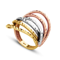 TRI-COLOR TEXTURED SPINNER RING IN 14K GOLD