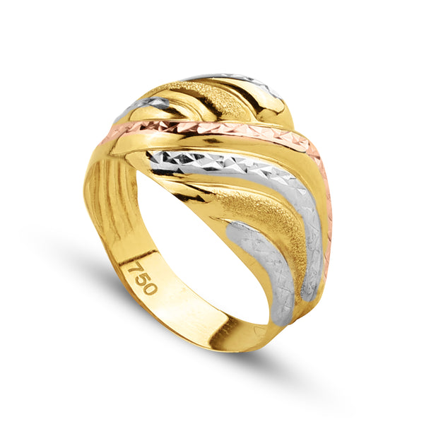 TRI-COLOR ENGRAVING RING IN 18K GOLD