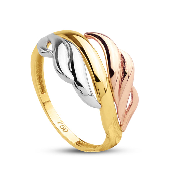 TRI-COLOR WINGS TWISTED RING IN 18K GOLD
