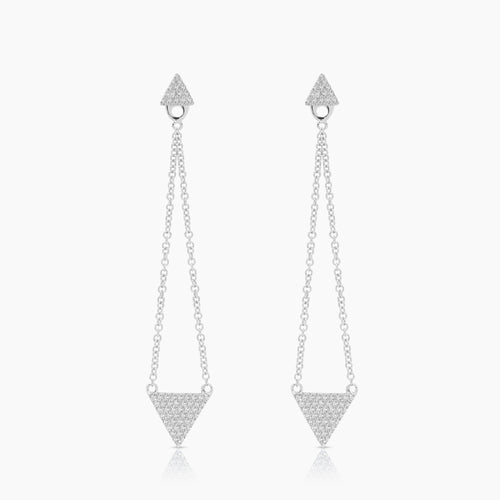 TRIANGULAR LADIES STUD EARRINGS WITH 120=0.30 / 2.22 CARAT DIAMONDS IN 14K WHITE GOLD