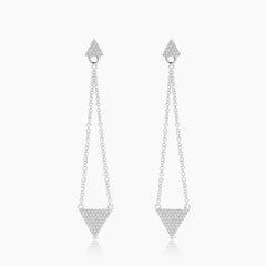 TRIANGULAR LADIES STUD EARRINGS WITH 120=0.30 / 2.22 CARAT DIAMONDS IN 14K WHITE GOLD