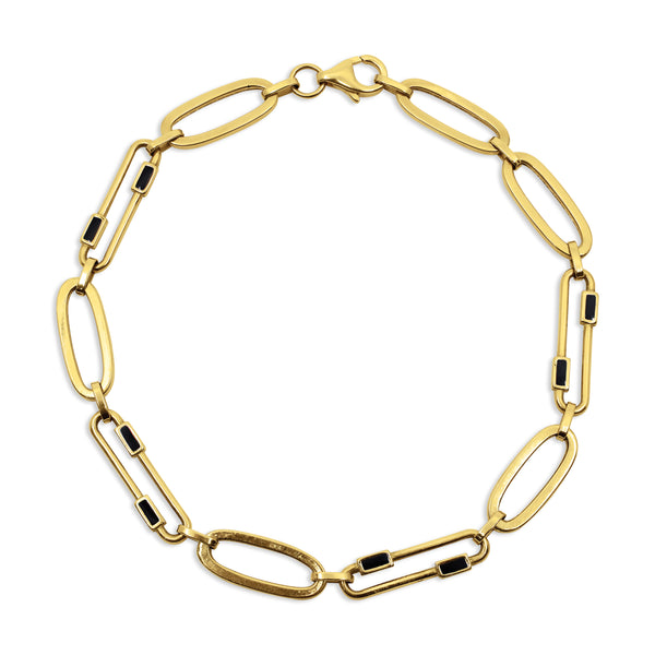 PAPER CLIP BRACELET WITH BLACK ONYX IN 18K YELLOW GOLD