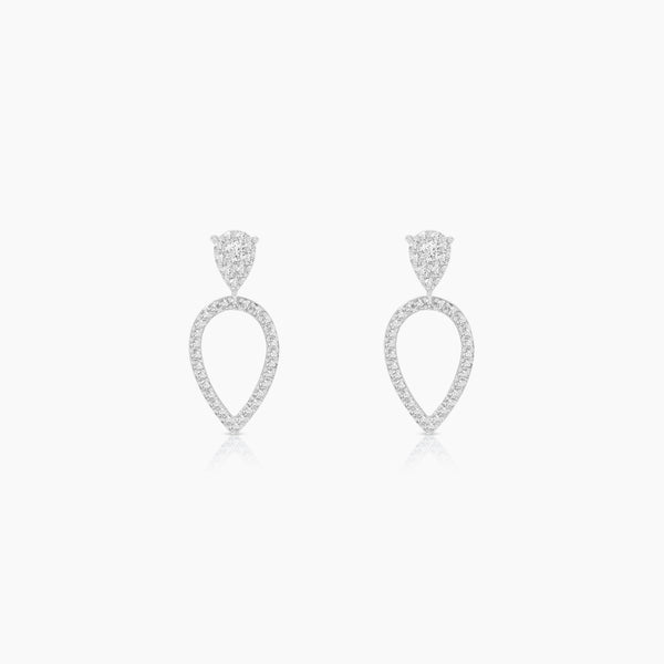 DIAMOND TEAR DROP LADIES STUD EARRINGS WITH 60=0.17 / 20=0.18 / 2.6 CARAT DIAMONDS IN 14K WHITE GOLD