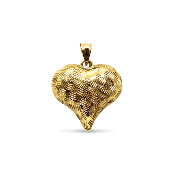 BASKET WEAVE HEART PENDANT IN 18K YELLOW GOLD