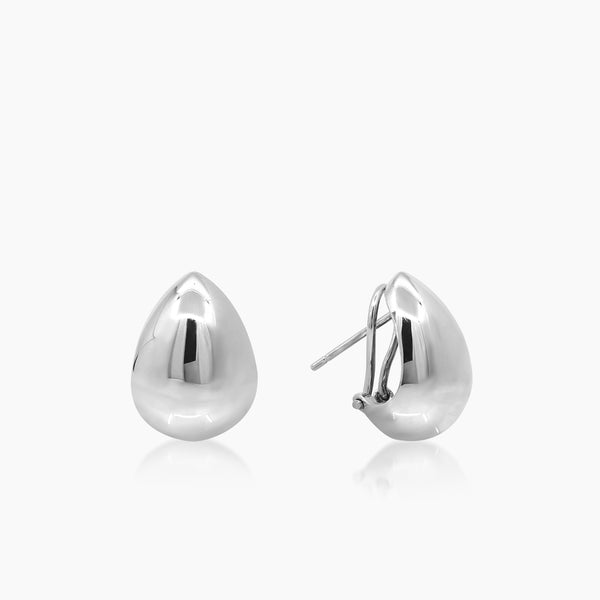 TEAR DROP LADIES HOOP EARRINGS IN (ITALIAN) 18K WHITE GOLD