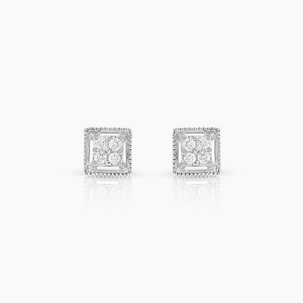 SQUARE DIAMOND LADIES STUD EARRINGS WITH 8=0.155 / 1.6 CARAT DIAMONDS IN 14K WHITE GOLD