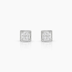 SQUARE DIAMOND LADIES STUD EARRINGS WITH 8=0.155 / 1.6 CARAT DIAMONDS IN 14K WHITE GOLD