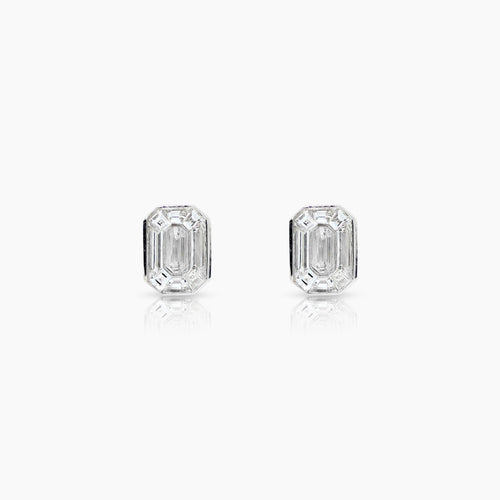 CORNERED  DIAMOND LADIES STUD EARRINGS WITH 18EM=0.81 / 1.40 CARAT DIAMONDS IN 18K WHITE GOLD